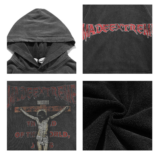 Washed Distressed Sweater Men And Women National Trend Hip-hop Front And Back Printed Hoodies Accent Plus