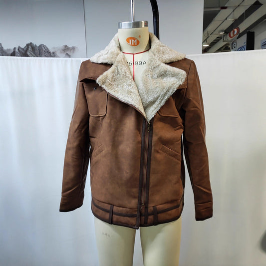 Autumn And Winter Men's Retro Brown Suede Casual Jacket CJD