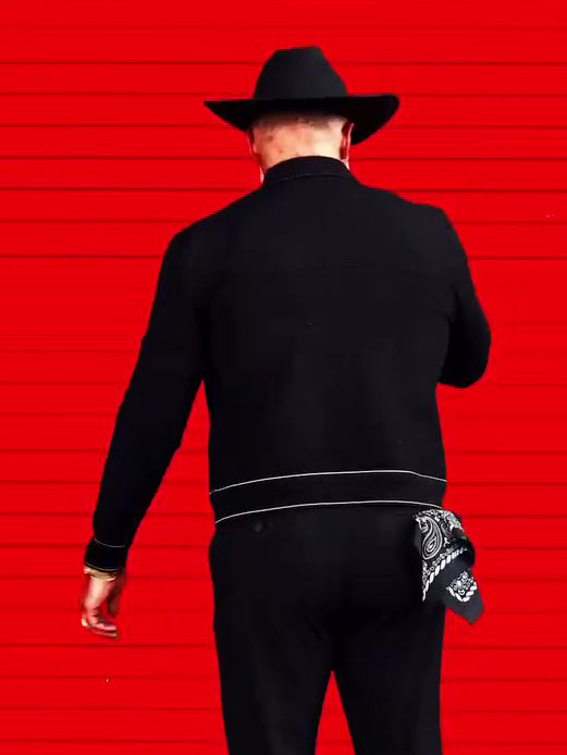 Black Denim Jacket With White Topstitching Detail CJD