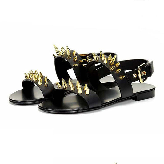 Men's Summer Leather Roman Sandals with Metal Rivets Best YouTube Store