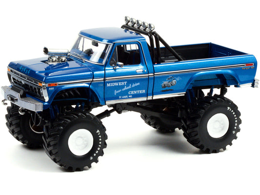 1974 Ford F-250 Ranger XLT Monster Truck with 48-Inch Tires Blue Metallic "Midwest Four Wheel Drive Center" "Kings of Crunch" Series 1/18 Diecast Model Car by Greenlight Greenlight