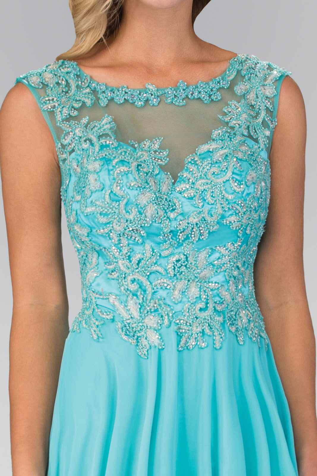 Bead Embellished Chiffon Floor Length Dress Tux-USA