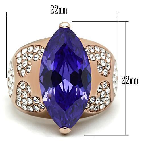 GL241 - IP Rose Gold(Ion Plating) Brass Ring with AAA Grade CZ in Tanzanite-1
