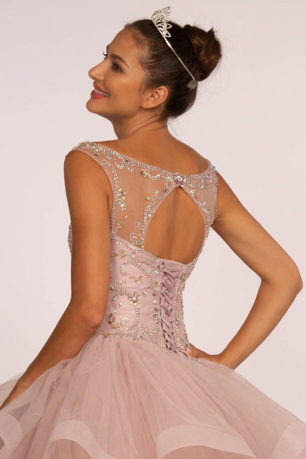 Jewel Embellished Boat Neck Multi-Layered Skirt Ball Gown Tux-USA