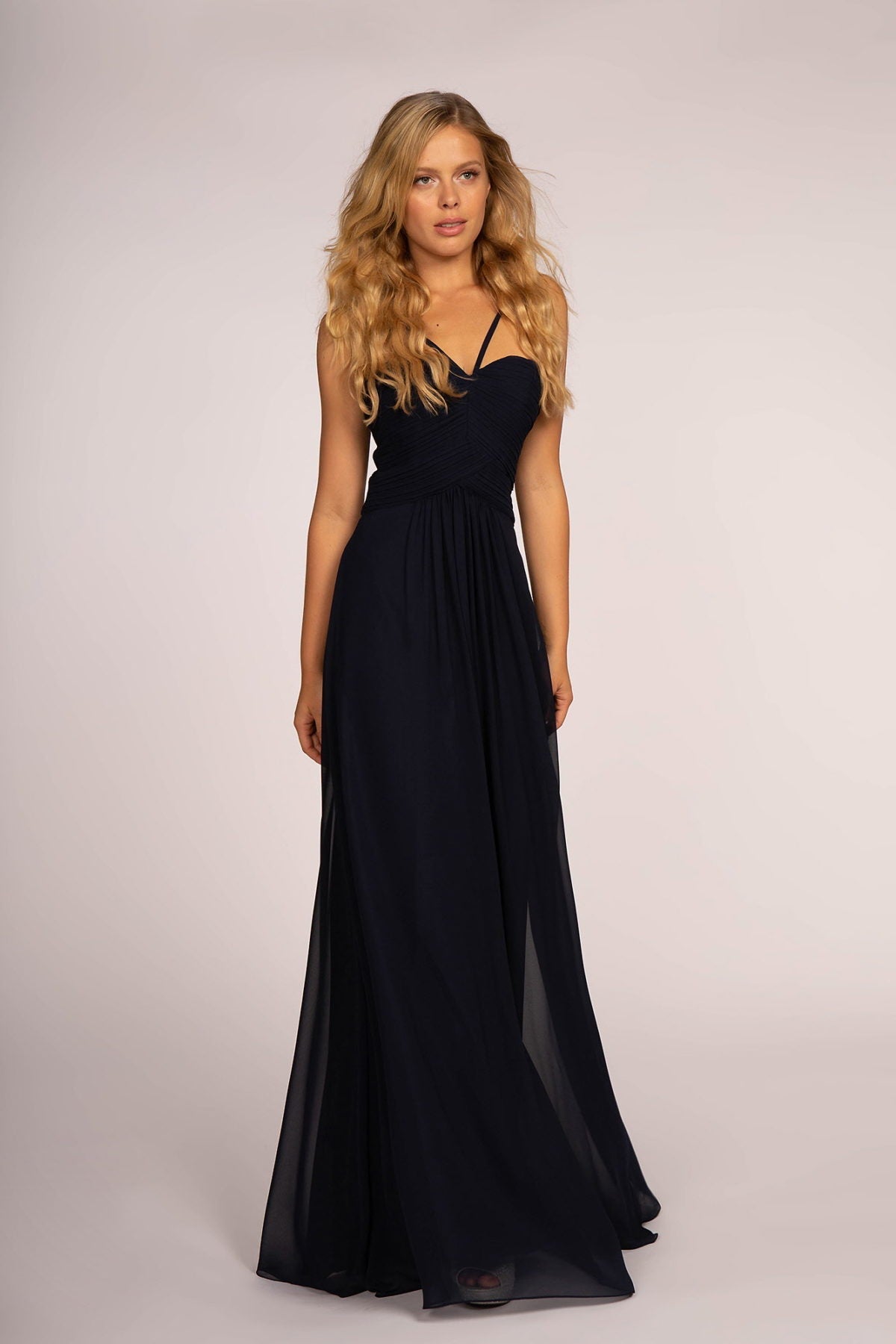 Chiffon Ruched-Bodice Long Dress Tux-USA