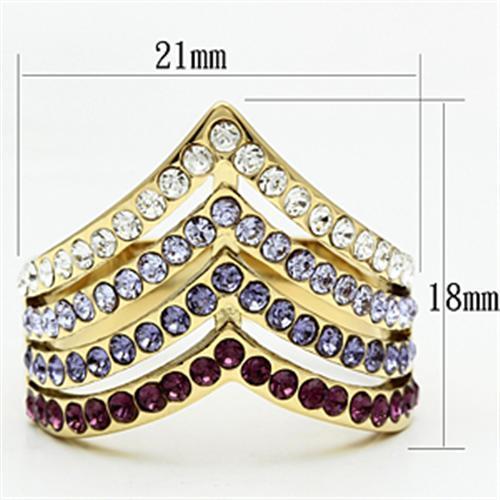 GL305 - IP Gold(Ion Plating) Brass Ring with Top Grade Crystal in Multi Color-1
