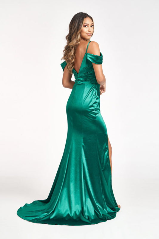 Sweetheart Satin Mermaid Dress w/ Pleated Waist and Slit Tux-USA