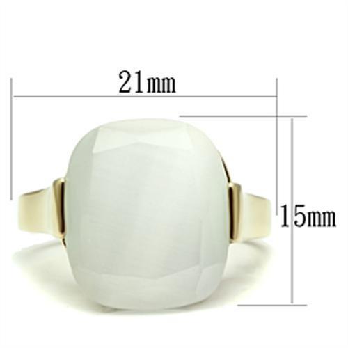 GL309 - IP Gold(Ion Plating) Brass Ring with Synthetic Cat Eye in White Alamode