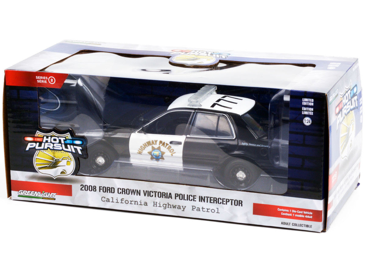 2008 Ford Crown Victoria Police Interceptor Black and White CHP "California Highway Patrol" "Hot Pursuit" Series 1/24 Diecast Model Car by Greenlight-2