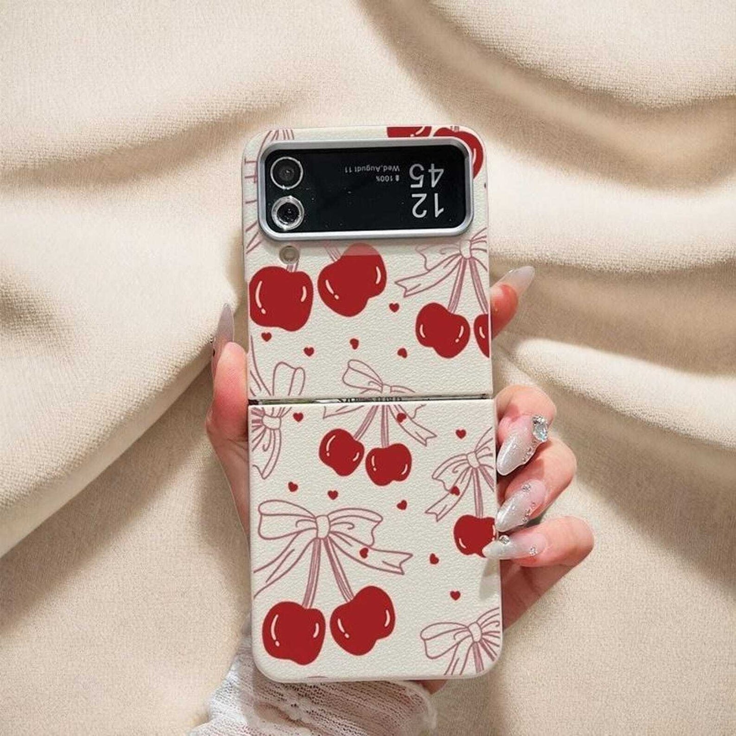 Floral Print Soft TPU Case for Samsung Galaxy Z Flip 3 4 5 6 | Leather Texture Folding Cover with Wireless Charging Support W2B