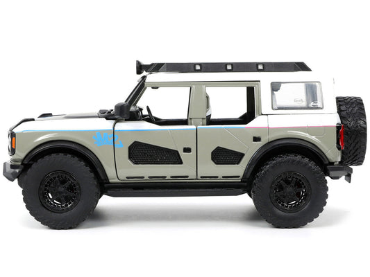 2021 Ford Bronco Gray and White with Matt Black Hood with Roof Rack "M2 Motoring" "Just Trucks" Series 1/24 Diecast Model Car by Jada Jada