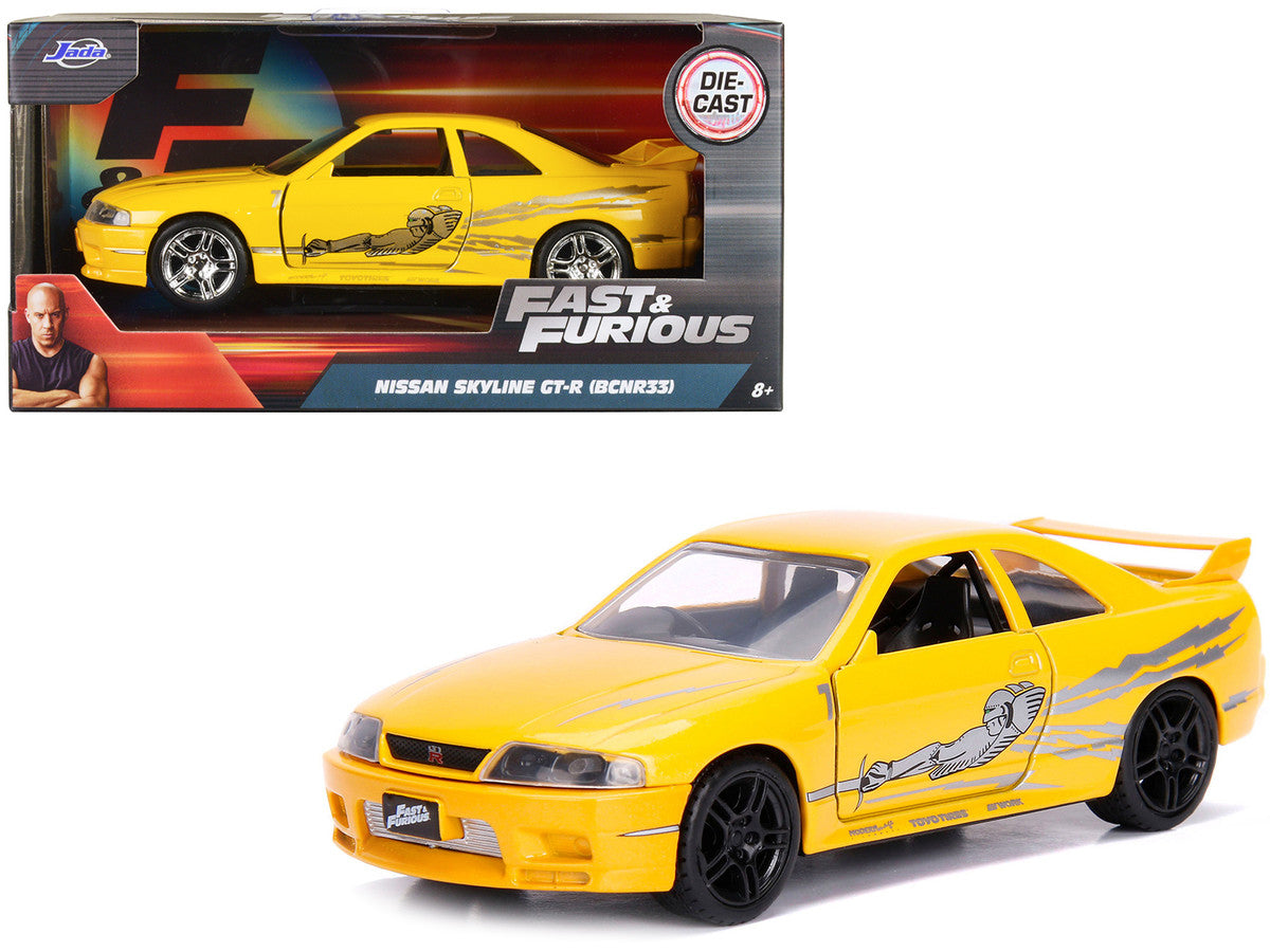 Leon's Nissan Skyline GT-R (BCNR33) Yellow Metallic with Graphics "Fast & Furious" Series 1/32 Diecast Model Car by Jada Jada