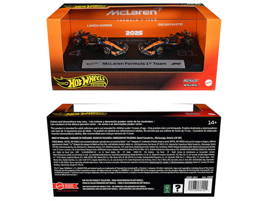 "McLaren Formula 1 Team" Formula One F1 World Championship (2025) 2 Piece Set Diecast Model Cars by Hot Wheels Hotwheels