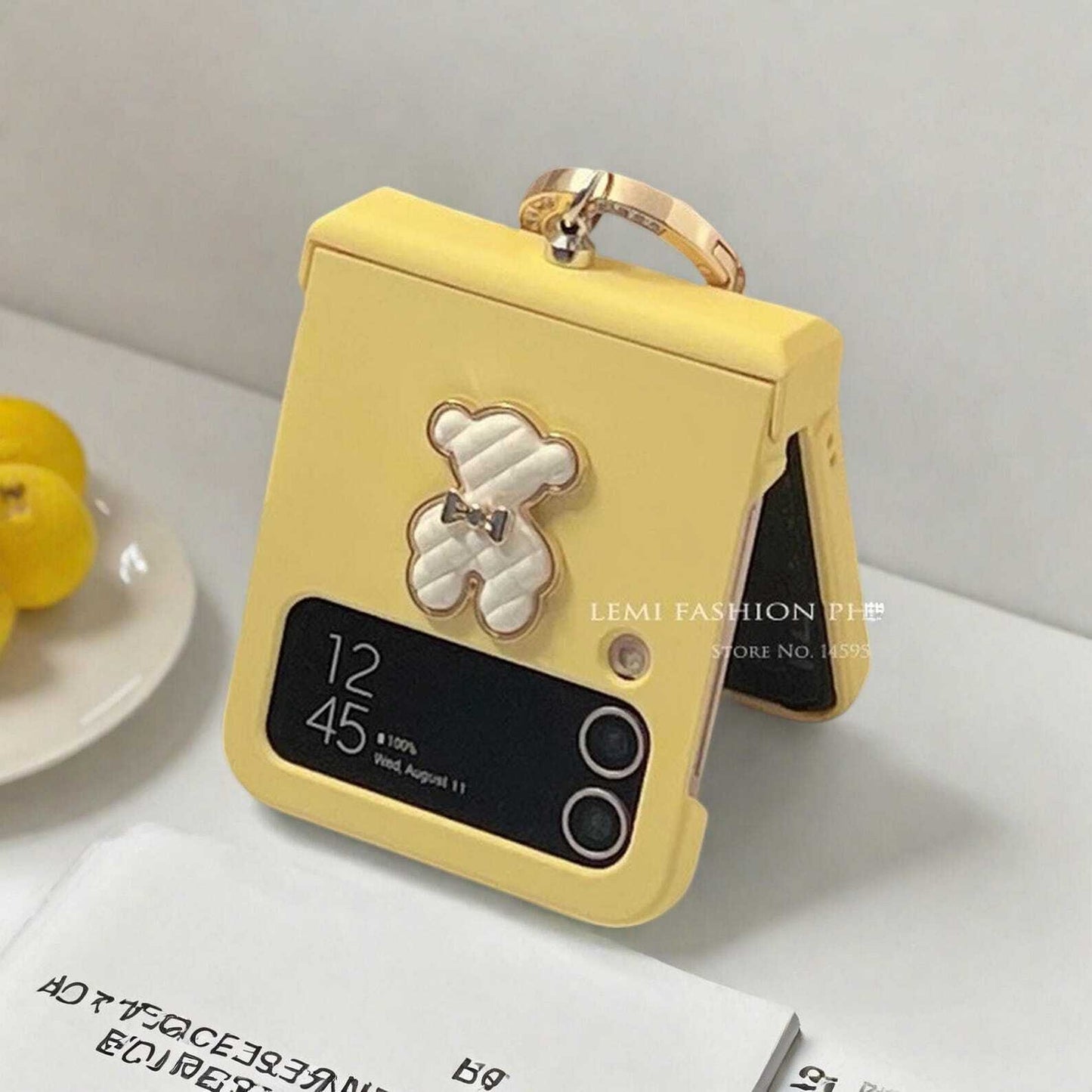 Cute Bear Ring Hinge Case for Samsung Galaxy Z Flip 3 4 5 6 - Fun & Protective Cover with Secure Grip for Z Flip Series W2B