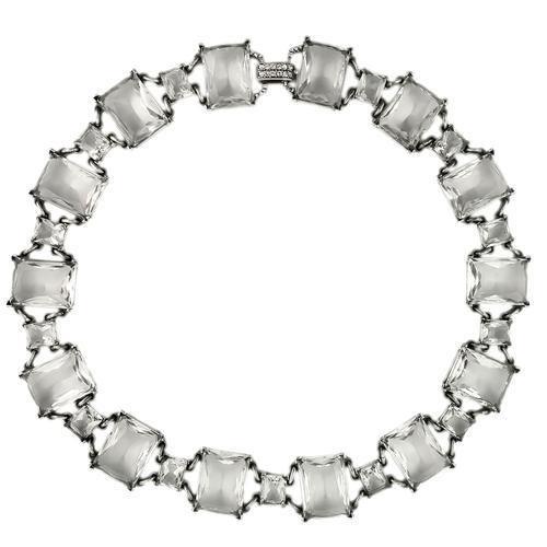 LO1140 - Antique Silver Brass Necklace with Synthetic Synthetic Glass in Clear Alamode