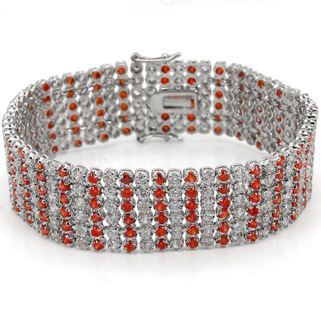 LO1282 - Rhodium Brass Bracelet with AAA Grade CZ in Orange Alamode