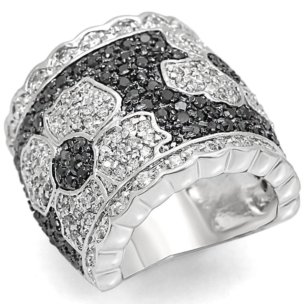 LO1346 - Rhodium + Ruthenium Brass Ring with AAA Grade CZ in Clear-0
