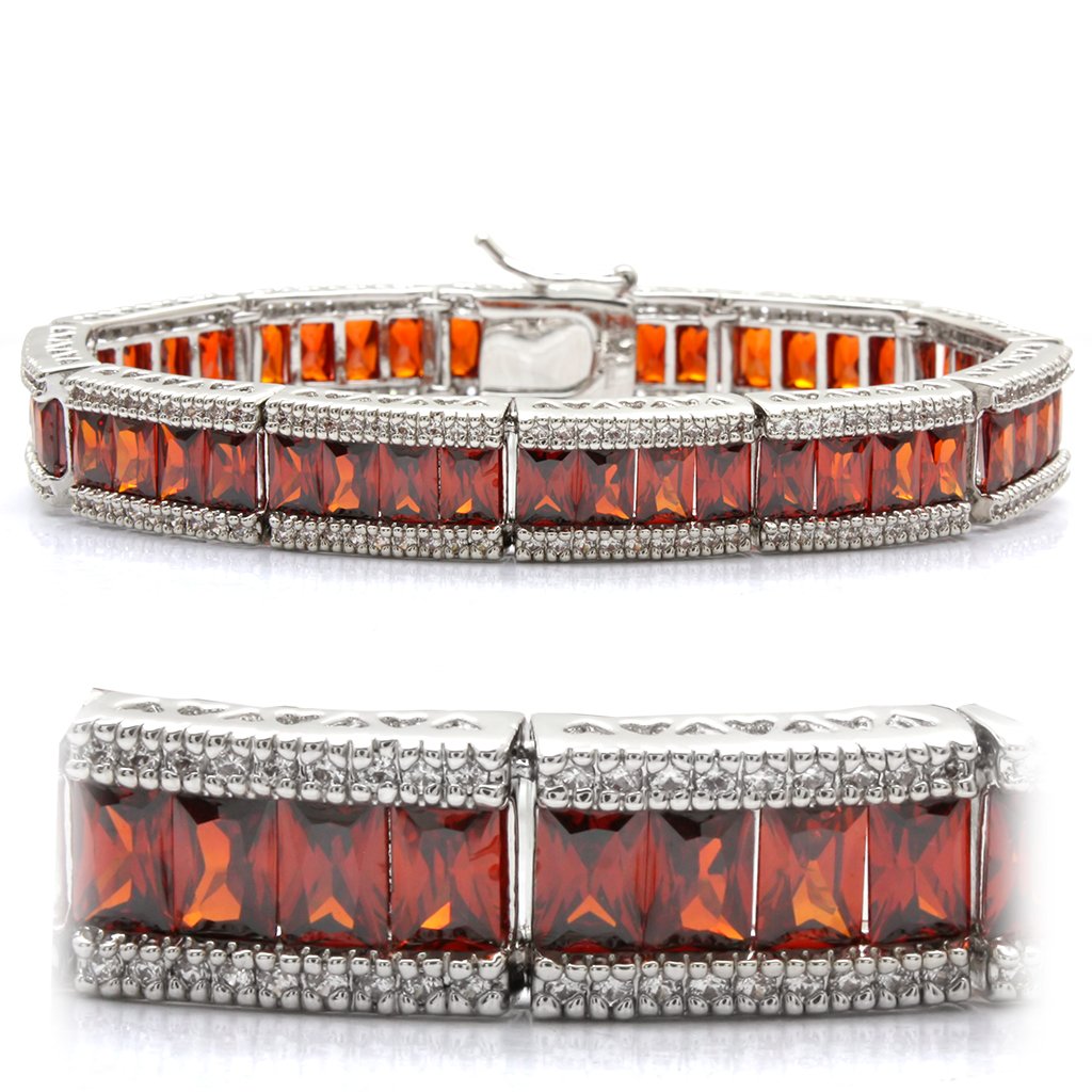 LO1458 - Rhodium Brass Bracelet with AAA Grade CZ in Garnet-0