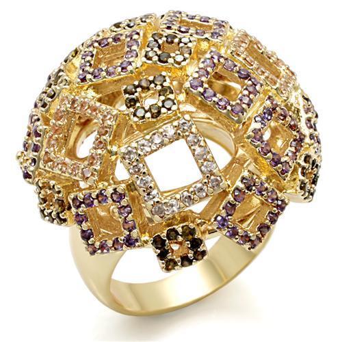 LO1485 - Imitation Gold Brass Ring with AAA Grade CZ in Multi Color-0