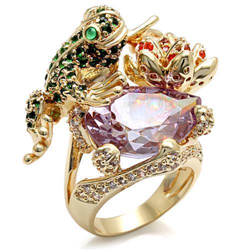 LO1496 - Imitation Gold Brass Ring with AAA Grade CZ in Light Amethyst-0