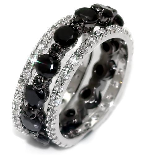 LO1542 - Rhodium + Ruthenium Brass Ring with AAA Grade CZ in Black Diamond Alamode