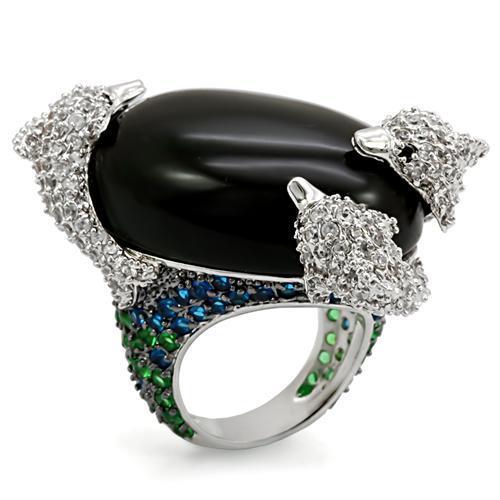 LO1547 - Rhodium + Ruthenium Brass Ring with AAA Grade CZ in Multi Color-0