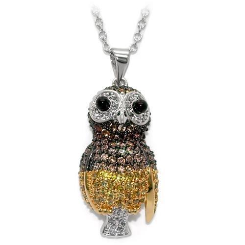 LO1554 - Rhodium+Gold+ Ruthenium Brass Chain Pendant with AAA Grade CZ in Multi Color-0