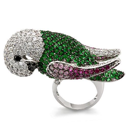 LO1562 - Rhodium + Ruthenium Brass Ring with AAA Grade CZ in Multi Color Alamode