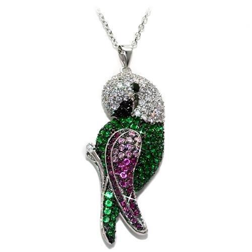 LO1570 - Rhodium + Ruthenium Brass Chain Pendant with AAA Grade CZ in Multi Color-0
