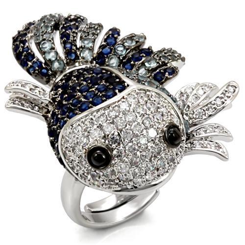 LO1585 - Rhodium + Ruthenium Brass Ring with AAA Grade CZ in Multi Color-0