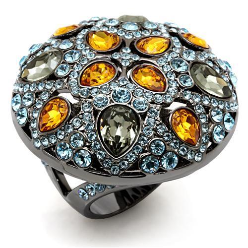 LO1636 - TIN Cobalt Black Brass Ring with Top Grade Crystal in Multi Color-0