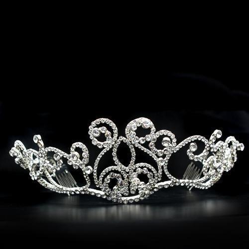 LO2113 - Imitation Rhodium Brass Tiaras & Hair Clip with Top Grade Crystal in Clear-0