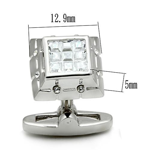 LO2306 - Rhodium Brass Cufflink with AAA Grade CZ in Clear-1