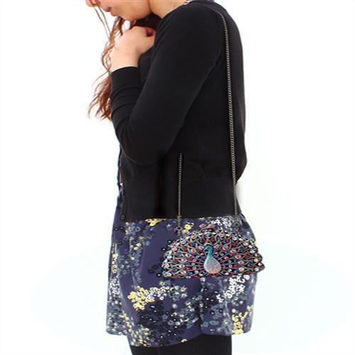 LO2370 - Ruthenium White Metal Clutch with Top Grade Crystal in Multi Color-4