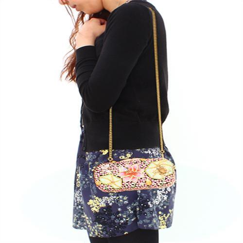 LO2375 - Ancientry Gold White Metal Clutch with Top Grade Crystal in Multi Color-4