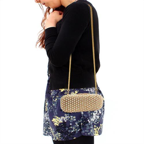 LO2377 - Gold White Metal Clutch with Top Grade Crystal in Multi Color-4