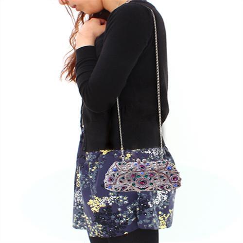 LO2379 - Imitation Rhodium White Metal Clutch with Top Grade Crystal in Multi Color-4