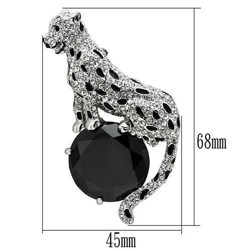 LO2398 - Imitation Rhodium White Metal Brooches with AAA Grade CZ in Jet-1