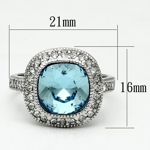 LO2506 - Rhodium Brass Ring with Top Grade Crystal in Sea Blue-1