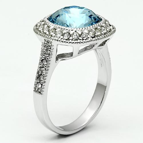 LO2506 - Rhodium Brass Ring with Top Grade Crystal in Sea Blue-2