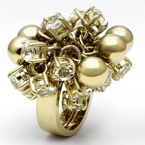 LO2520 - Gold Brass Ring with Top Grade Crystal in Clear-2