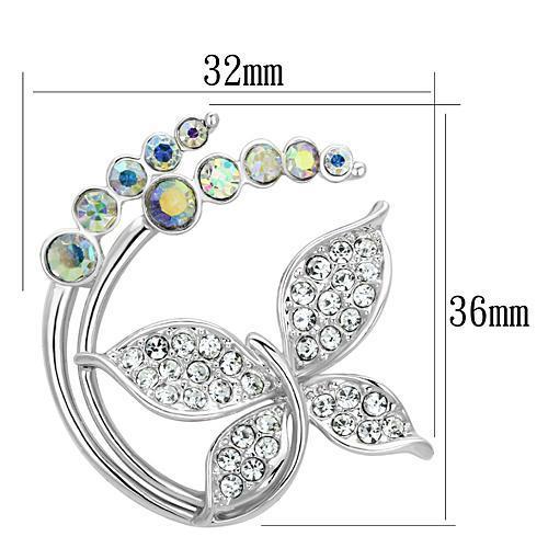 LO2860 - Imitation Rhodium White Metal Brooches with Top Grade Crystal in Aurora Borealis (Rainbow Effect)-1