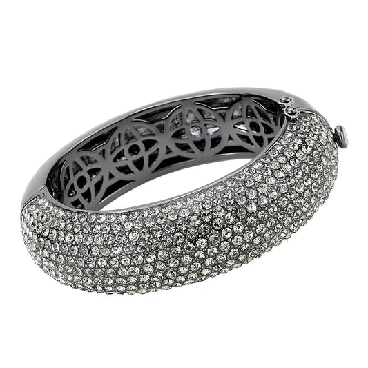 LO4304 - TIN Cobalt Black Brass Bangle with Top Grade Crystal in Black Diamond Alamode