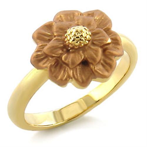 LO505 - Gold White Metal Ring with Top Grade Crystal in Light Smoked-0