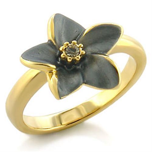 LO520 - Gold White Metal Ring with Top Grade Crystal in Black Diamond-0