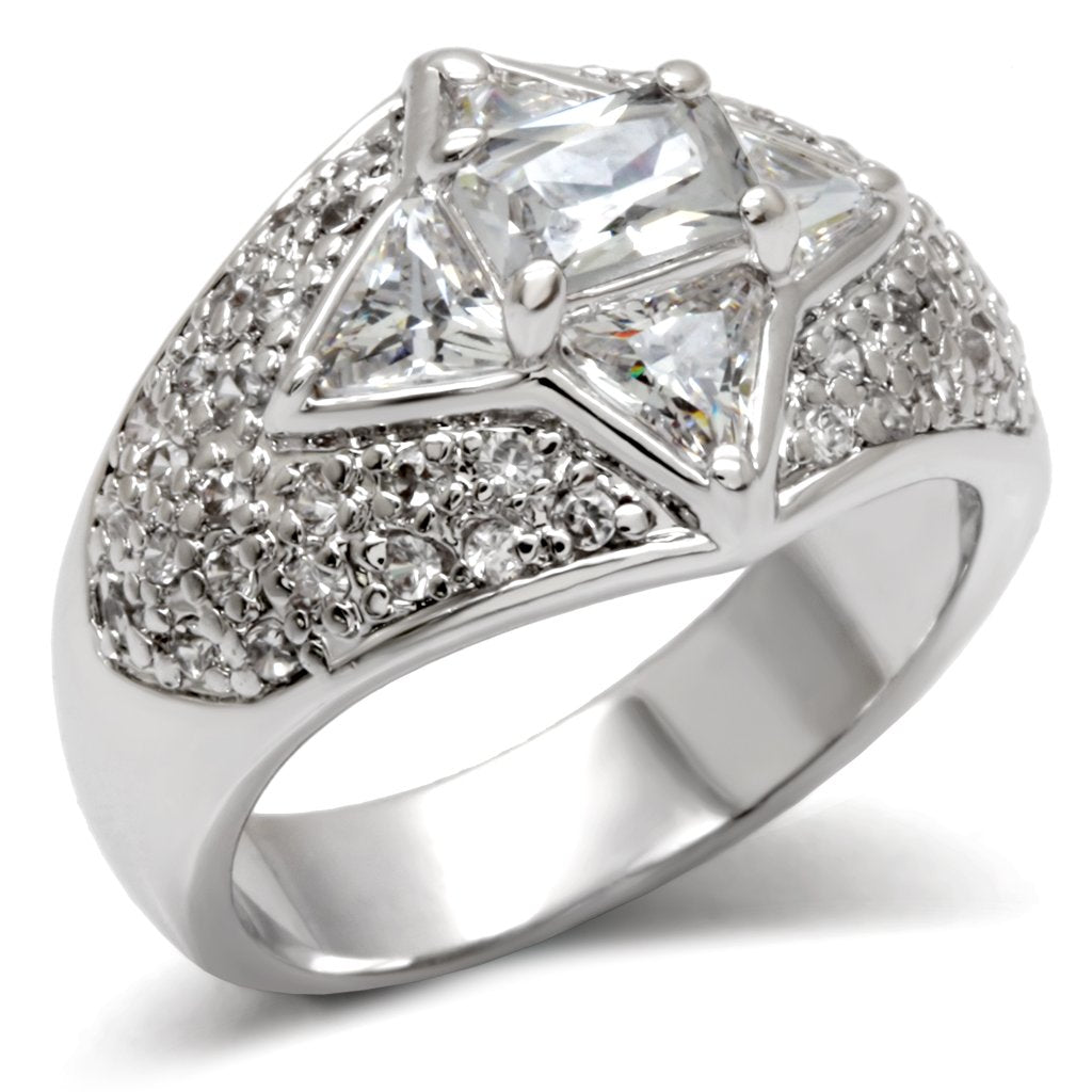 LOA477 - High-Polished 925 Sterling Silver Ring with AAA Grade CZ in Clear Alamode