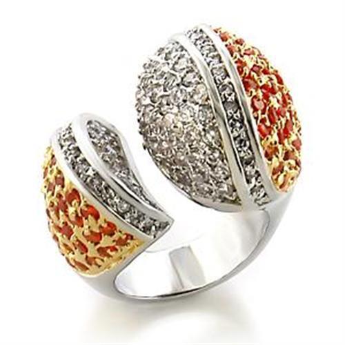 LOA587 - Gold+Rhodium Brass Ring with AAA Grade CZ in Orange Alamode