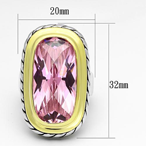 LOA841 - Reverse Two-Tone Brass Ring with AAA Grade CZ in Rose Alamode