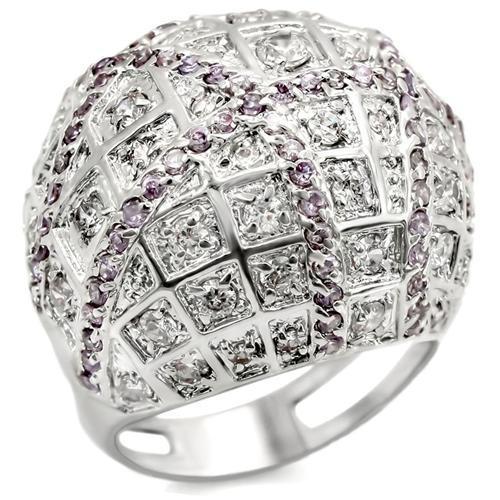LOA945 - Rhodium Brass Ring with AAA Grade CZ in Fuchsia-0