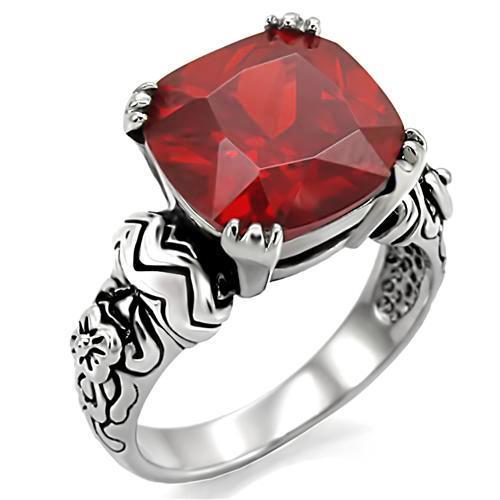 LOA959 - High polished (no plating) Stainless Steel Ring with AAA Grade CZ in Siam-0
